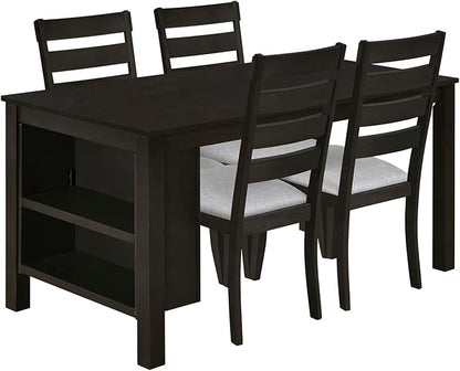 Farmhouse Wood Dining Table Set, Kitchen Table Set for 4, Kitchen Island Set with 2 Tier Storage Shelves Compact Kitchen Dining Room Set with 4 Padded Dining Chairs, for Dining Room, Kitchen
