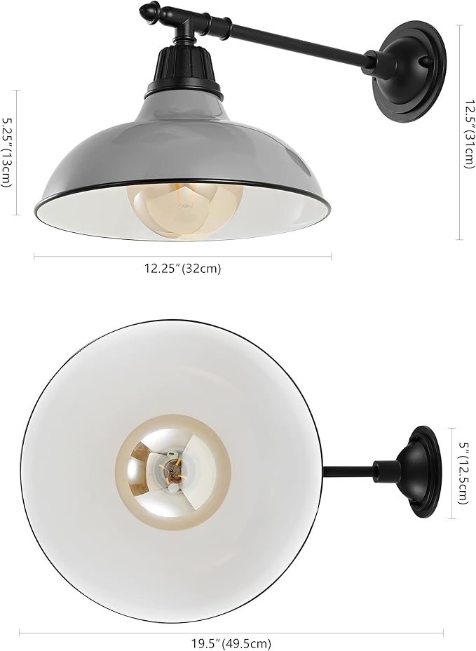 JONATHAN Y 12.25" Gray/Black 1-Light Industrial Farmhouse Outdoor Sconce, Iron Wall Light with LED Bulb, Metal Bowl Shade, Vintage Porch Lamp for Entryway Patio Kitchen (JYL7615D)