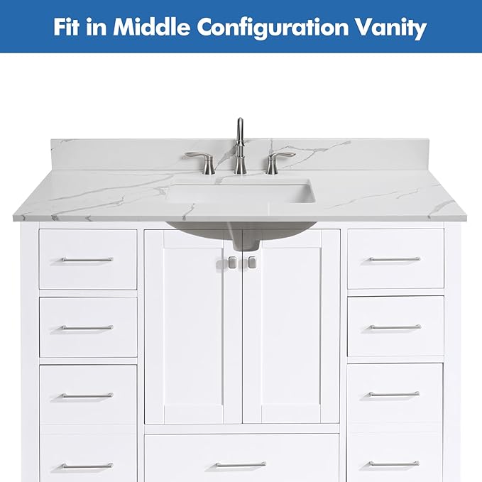 48 in.W x 22 in.D Quartz Calacatta River Vanity Top,with Undermount Single Middle Sink Vanity Top,with Two Sidesplash & One Backsplash,8 Inch Faucet Hole Spread Bathroom Vanity Sink Countertop