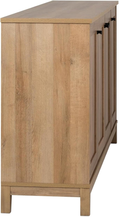Prepac Yaletown 4 Panel Door Console Table with Storage, Oak Storage Cabinet with Doors and Shelves, Sideboard Storage Cabinet 60" W x 32" H x 16" D, OCBG-2220-1