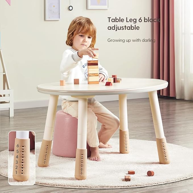 Children's Table, Height Adjustable Kids Play Table, Graffiti-Ready Kids Art Table. Suitable for Home & Kindergarten, Brown