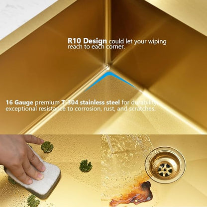 Gold 33x19 Drop In Kitchen Sink-Jshozzy Drop In Sink Kitchen Top Mount 16 Gauge Stainless Steel Sink Single Bowl