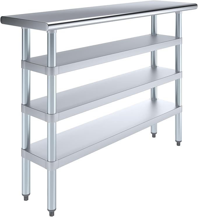 AmGood Stainless Steel Work Table with 3 Shelves | Kitchen Island Food Prep | Laundry Garage Utility Bench | NSF Certified (48" Long x 14" Deep)