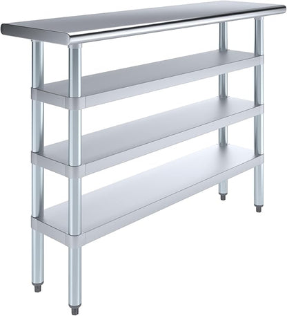 AmGood Stainless Steel Work Table with 3 Shelves | Kitchen Island Food Prep | Laundry Garage Utility Bench | NSF Certified (48" Long x 14" Deep)