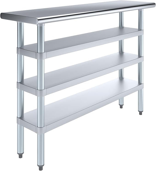 AmGood Stainless Steel Work Table with 3 Shelves | Kitchen Island Food Prep | Laundry Garage Utility Bench | NSF Certified (48" Long x 14" Deep)