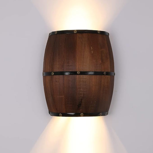 1PCS 11.81" Height Antique Wood Wine Barrel Wall Sconce Lighting Fixture Indoor Wall Lamps Rustic Farmhouse Style Wall Lighting Fixture for Bar, Bedroom, Corridors, Cafes