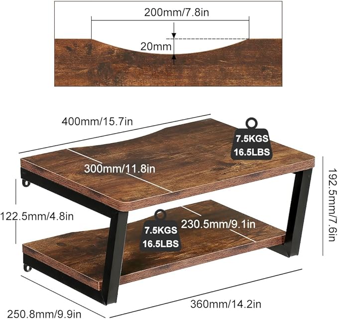 LUCKUP 2 Tier Floating AV Shelves Wall Mounted Projector Shelf Wooden Media Stand with Cable Relief Notch, Entertainment Center Metal Steel Frame