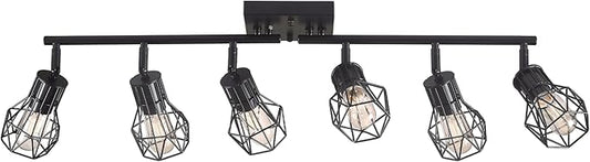 Black Track Lighting Fixtures Ceiling,6-Light Farmhouse Track Lighting with Metal Cage Design – Kitchen Lights Ceiling Mount for Kitchen, Living Room, Dining Room (E26 Base)