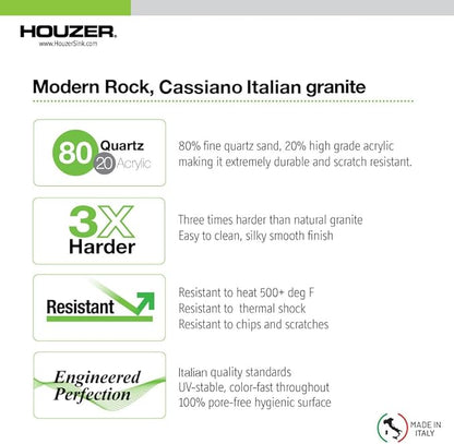 Houzer Cassiano Sand Granite Composite Kitchen Sink: 24 inch Drop-in Topmount Single Bowl Sink, Durable & Versatile, Essential for Home & Apartment: G-300U SAND