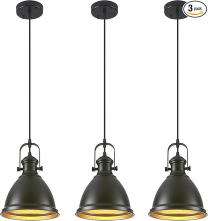8.6" Black Pendant Lights for Kitchen Island 3 Pack, Modern Farmhouse Kitchen Pendant Lighting, Vintage Industrial Pendant Light Fixtures, Island Lights for Kitchen Sink Dining Room Hallway