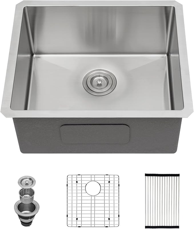 23 Inch Undermount Bar Sink 16 Gauge Stainless Steel Single Bowl RV Sink Small Rectangular Under Counter Kitchen Sink Basin 23"x18"x9"