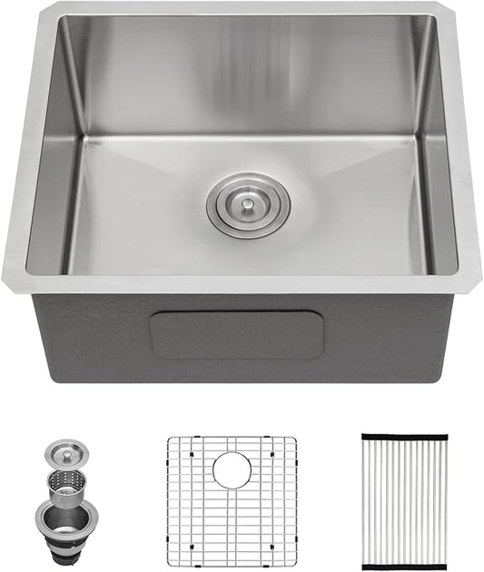 23 Inch Undermount Bar Sink 16 Gauge Stainless Steel Single Bowl RV Sink Small Rectangular Under Counter Kitchen Sink Basin 23"x18"x9"