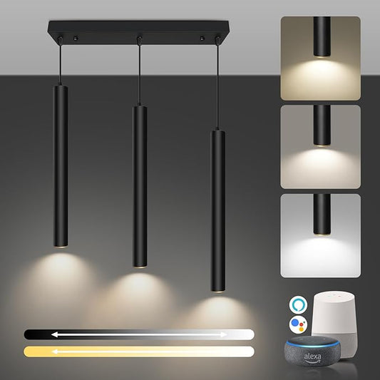 OKELI Modern Smart 3-Light Pendant Light Fixtures Square Pendant Lights Kitchen Island LED Minimalist Pendant Lighting Fixture for Kitchen,Dinning Room,Bedroom,Hallway,Bar