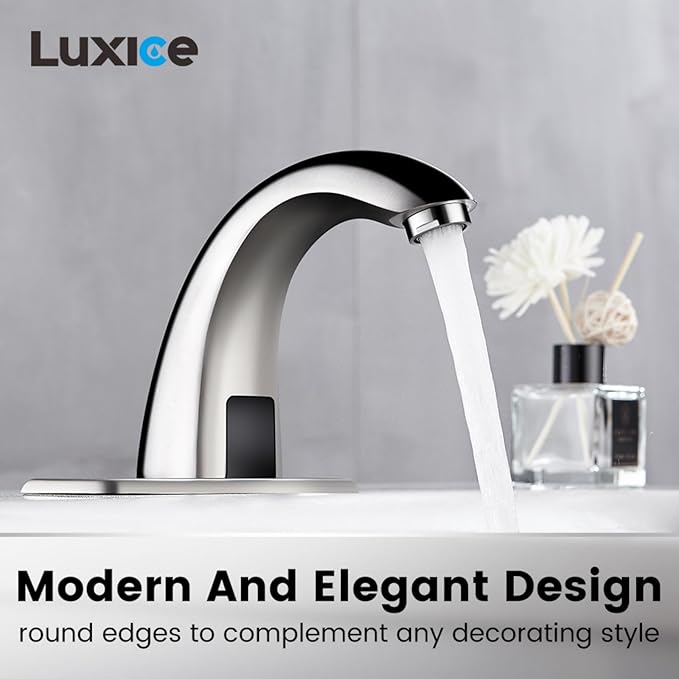 Touchless Bathroom Sink Faucet - Automatic Motion Sensor Faucet - Battery Opertated for Commercial,Brushed Nickel