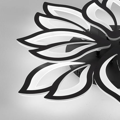 Modern LED Ceiling Light Fixture Dimmable, 28" Black Modern Flower Ceiling Light with Remote Control, Low Profile Flush Mount for Bedroom, Kitchen, Living Room