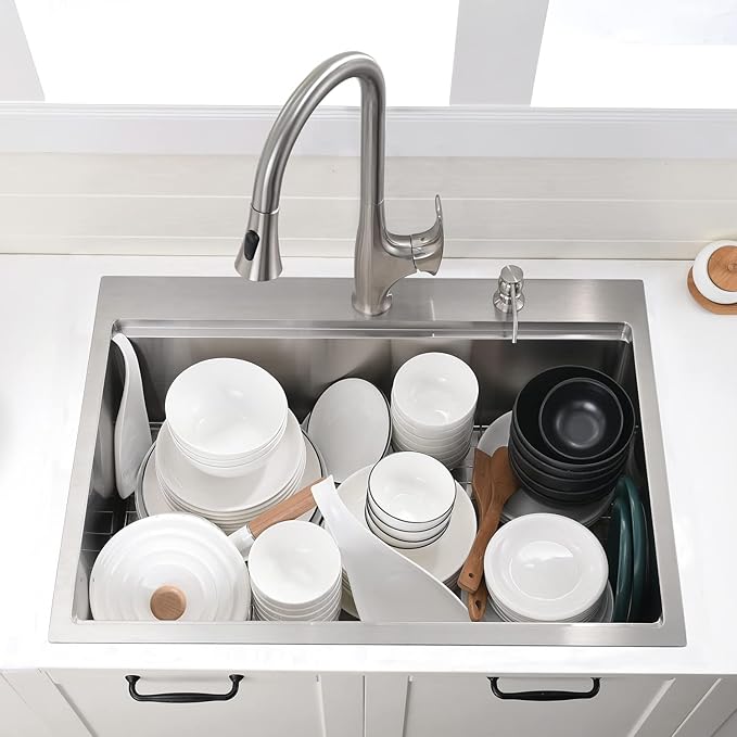 30 Inch Drop In Kitchen Sink Workstation Stainless Steel - VOKIM 30 x22-Inch Single Bowl Kitchen Sink 16 Gauge Stainless Steel 10'' Deep Handmade Kitchen Sink with Cutting Board& Strainer