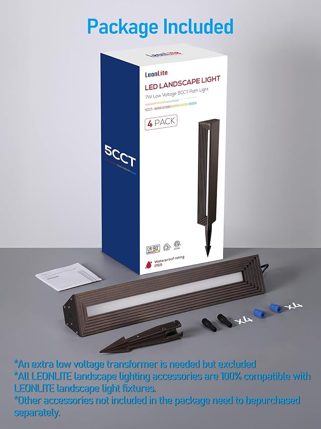 LEONLITE 5CCT Low Voltage Landscape Lights, 7W 12-24V LED Pathway Lights, Die-Casted Aluminum, IP65 for Outdoor Path Sidewalk Walkway, 1800K/2700K/3000K/4000K/5000K, ETL, Oil Rubbed Bronze, Pack of 4