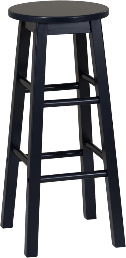 Linon Zeke Navy Blue Solid Wood Backless Round Barstool with 29 inch Seat Height