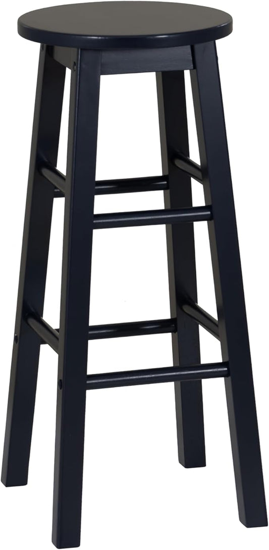 Linon Zeke Navy Blue Solid Wood Backless Round Barstool with 29 inch Seat Height