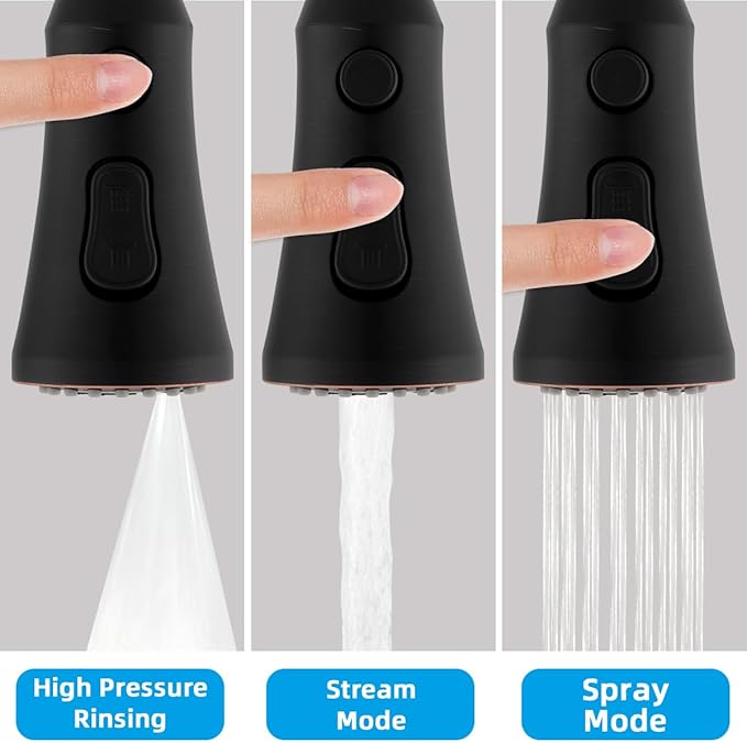Hibbent Pull Down Kitchen Faucet Head Replacement, 3-Function NSF/ANSI/CAN 61 & CUPC Certified Sink Spray Nozzle, 15 Adapters, Compatible with Moen, Delta, Kohler Faucets, Oil-Rubbed Bronze