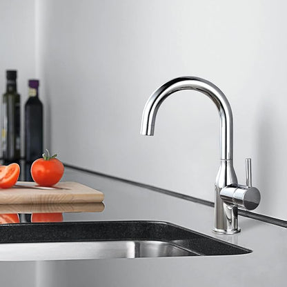 WOWOW Bar Sink Faucet Chrome Modern Single Handle Bar Faucet 1 Hole Small Kitchen Sink Faucet 360 Swivel RV Sink Faucets Mini Bar Tap with Water Supply Hoses