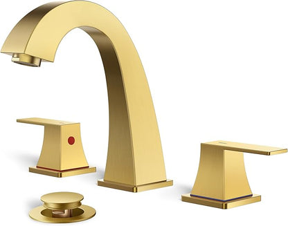 FORIOUS Bathroom Faucets 3 Hole, Brushed Gold Bathroom Sink Faucet for Vanity with Pop-up Drain and Supply Lines, Lead-Free 8 Inch Widespread Faucet for 3 Hole Sink