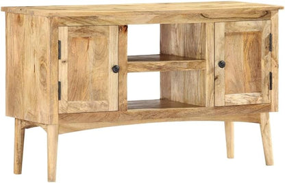 Solid Mango Wood Sideboard, Rectangular Brown Storage Cabinet, Lacquered Finish, 39.4" Living Room Buffet, Natural Grain Furniture for Dining Space Kitchen Furnitur