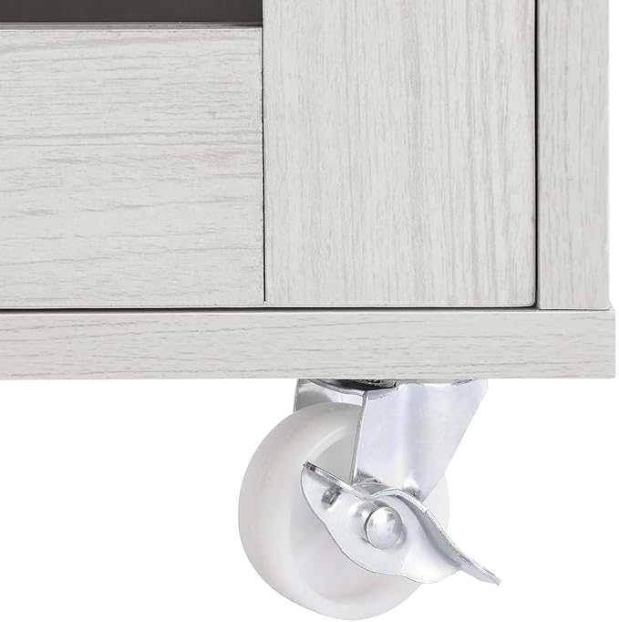 Modway Culinary Rolling Kitchen Cart with Storage in White Natural - 3 Tiers Kitchen Island on Wheels with Towel Bar, Functional as a Coffee Station, Bar Cabinet or Butcher Block Island