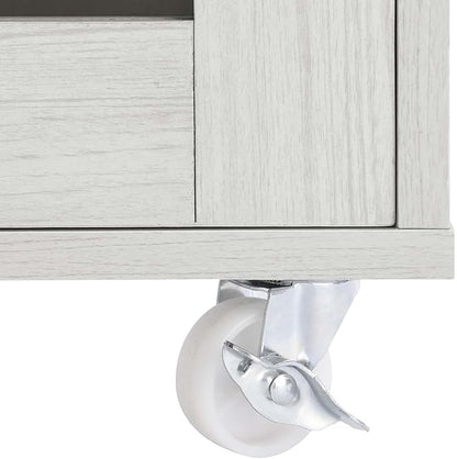 Modway Culinary Rolling Kitchen Cart with Storage in White Natural - 3 Tiers Kitchen Island on Wheels with Towel Bar, Functional as a Coffee Station, Bar Cabinet or Butcher Block Island