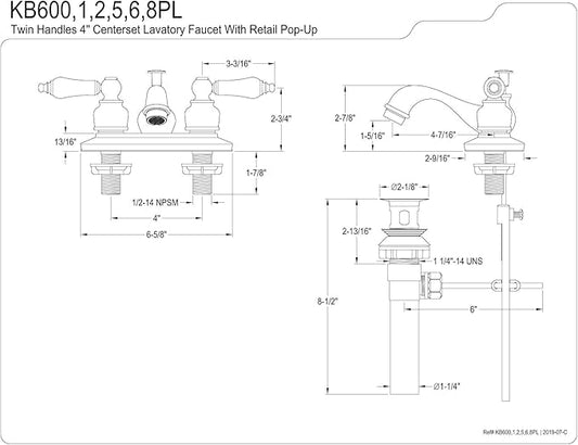 Kingston Brass KB605PL Restoration 4-Inch Centerset Lavatory Faucet with Porcelain Lever Handle, Oil Rubbed Bronze , Oil-Rubbed Bronze