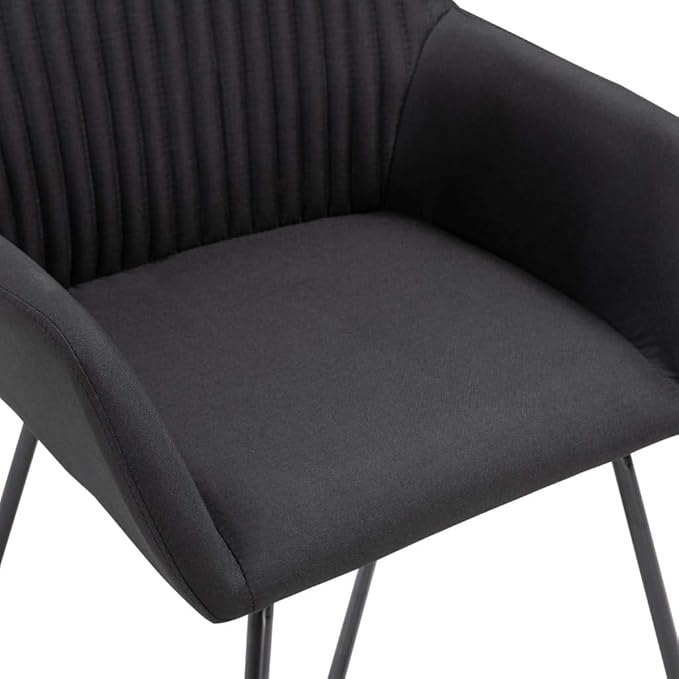 Modern Dining Chairs Set of 2 Black Fabric Upholstered Kitchen and Living Room Chairs with Sturdy Steel Legs for Farmhouse, Bistro, or Restaurant Style