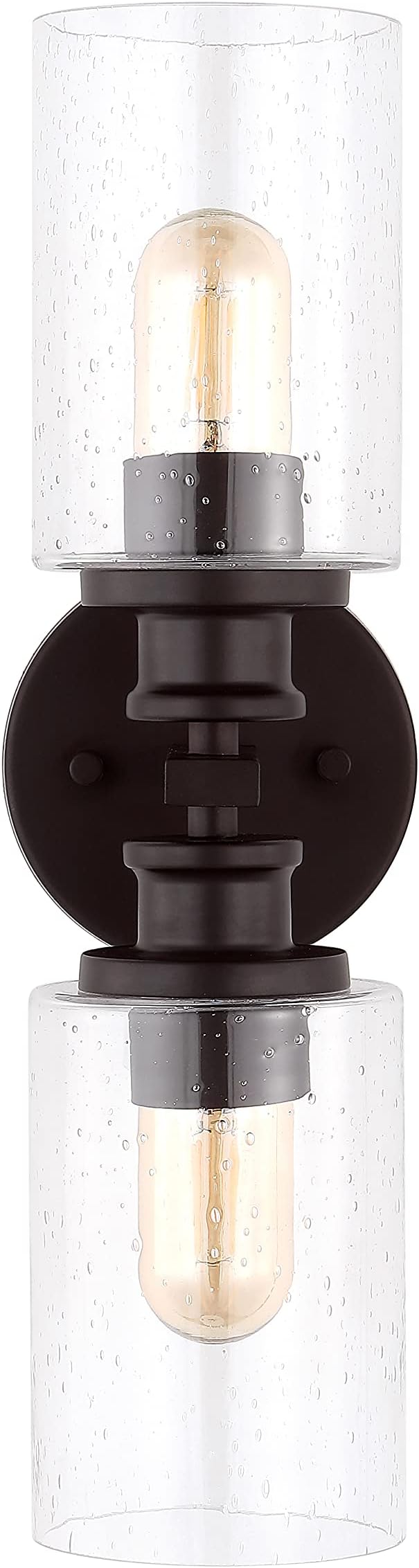 JONATHAN Y 16.5" Oil Rubbed Bronze 2-Light LED Wall Sconce, Modern Farmhouse Vanity Light with Seeded Glass Shade, Industrial Iron Fixture for Bathroom Mirror, LED Bulbs Included (JYL7577B)