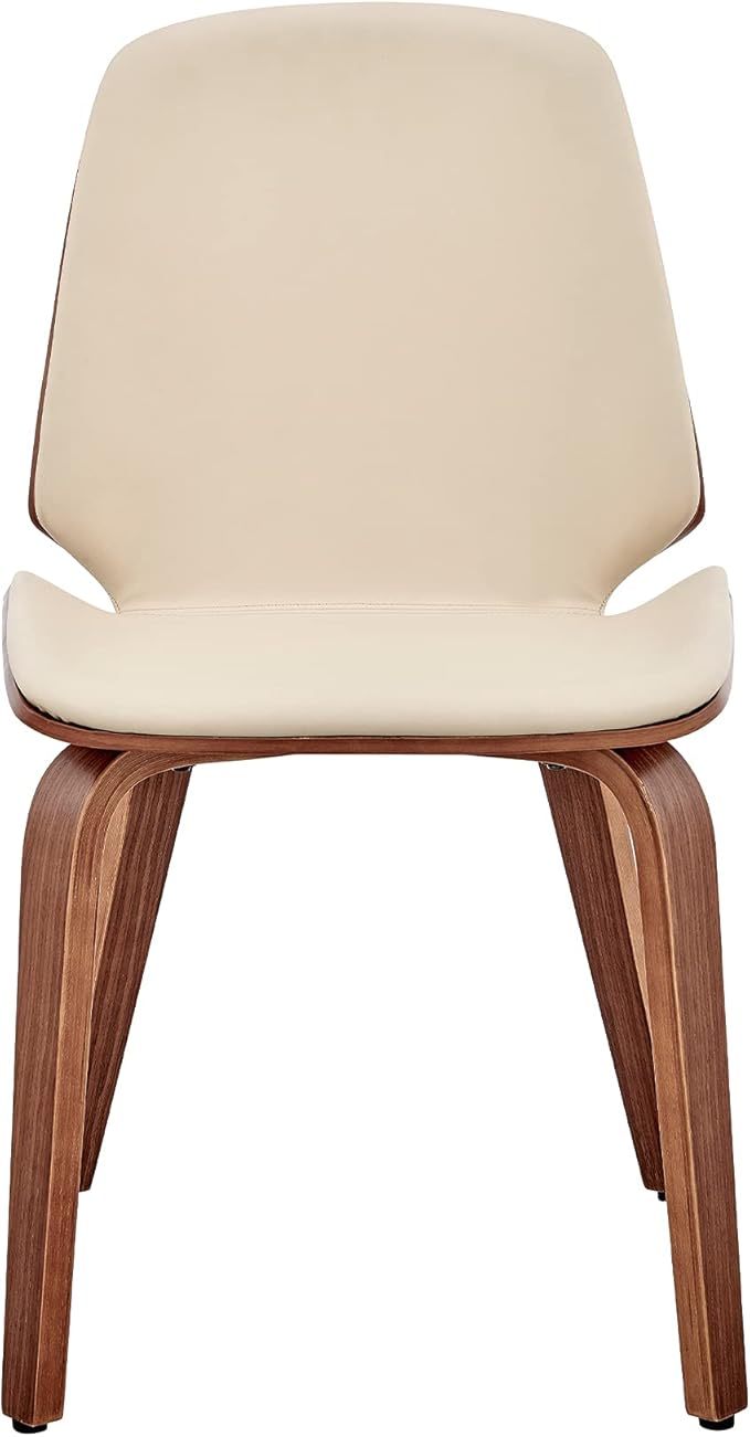 Armen Living Brinley Mid Century Modern Cream Faux Leather and Walnut Wood Dining Room Accent Side Chair for Kitchen Table Desk Vanity