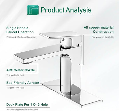 VOTON Chrome Bathroom Faucet One Hole Single Handle Bathroom Sink Faucet Lavatory Faucet with Deck Plate, Lavatory Vanity,Rv Sink