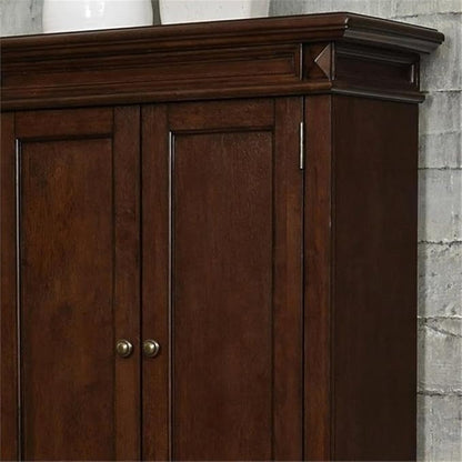 Bowery Hill Traditional Wood Kitchen Pantry, 72"H x 29.75"W x 16"D, Brown Cherry Finish, 4 Shelves, Distressed Oak Veneer, Carved Door Panels, Antique Nickel Hardware, Versatile Storage Cabinet for