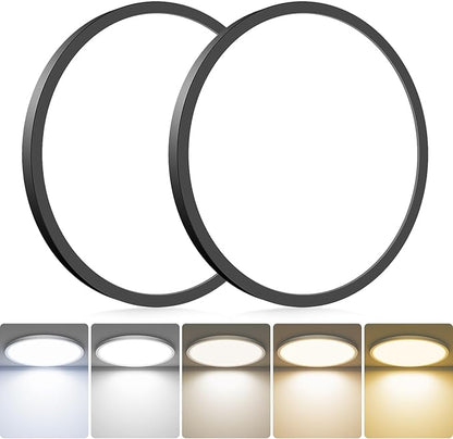 hepside 2Pack LED Flush Mount Ceiling Light Fixture, 13Inch 24W, Dimmable&3000K/3500K/4000K/5000K/6500K Adjustable Low Profile Ceiling Lights, Round Flat Ceiling Light for Kitchen,Hallway-Black
