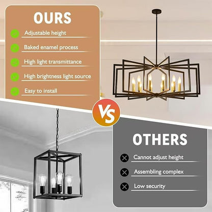 Black Chandelier for Dining Room,12-Light Large Dining Room Light Fixture Modern Geometric Metal Hanging Industrial Chandeliers for Entryway Kitchen Island Foyer Farmhouse Chandeliers (Black Gold)