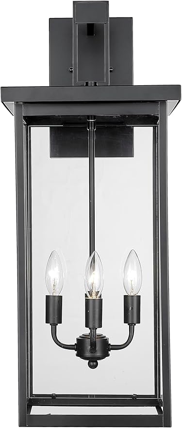 ML Lighting | Barkeley Collection | 42603-PBK | 27" Modern Four Bulb Outdoor Steel Large Wall Sconce | Anti-Rust Powder Coat Black with Clear Glass Shade | Exterior Ambient Light for Safety