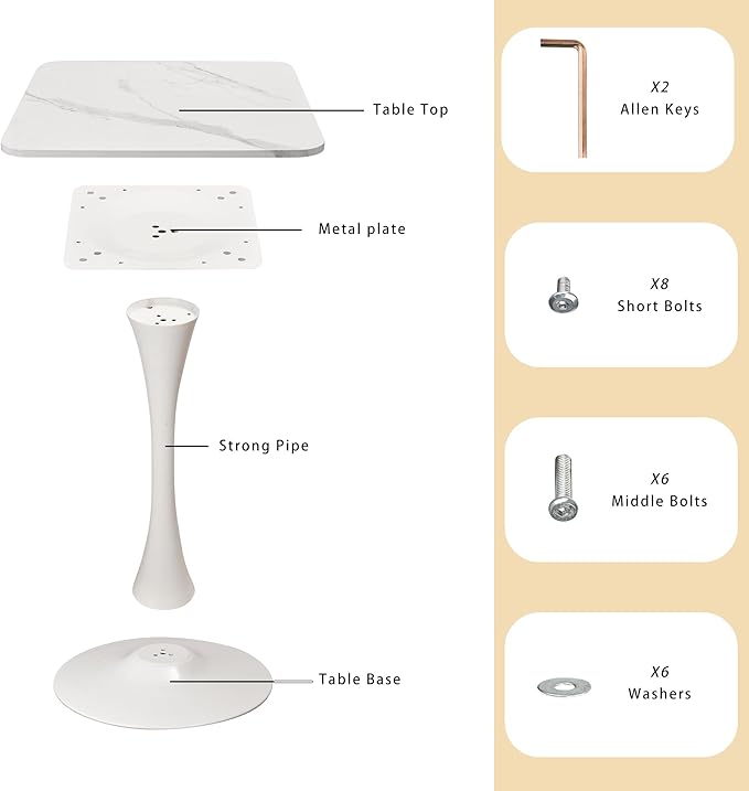 Square Modern Dinning Table 30 inches for 2-4 Bistro Tulip Table with Faux Marble top,Easy Install Construct,no Wobble,Stable Sturdy Metal Frame Diameter 30in*H28.74in(White, 30in)