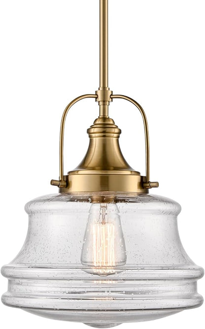 DEYNITE Modern Gold Kitchen Pendant Light Seeded Glass Shade-Rod Hanging Nautical Schoolhouse Dimmable Light for Dining Room Bathroom Hallway