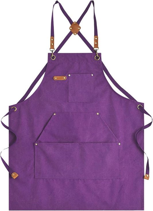 Aoomzoon Canvas Aprons for Men Chef Apron, Work Apron with Large Pockets - 16oz Heavy Duty Cross Back, BBQ, Cooking