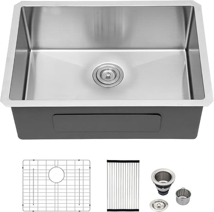 Logmey 27 Inch Undermount Kitchen Sink 27x18 In Handmade Stainless Steel Kitchen Sinks 16 Gauge 9 Inch Deep Single Bowl Sinks 27x18x9 Inches Under Counter Handmade Sink