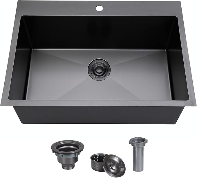 SHACO 28 Inch Drop in Black Kitchen Sink, Gunmetal Black Top Mount Stainless Steel 9 Inch Deep Single Bowl Laundry Utility Wet Prep Sink