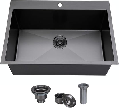 SHACO 28 Inch Drop in Black Kitchen Sink, Gunmetal Black Top Mount Stainless Steel 9 Inch Deep Single Bowl Laundry Utility Wet Prep Sink