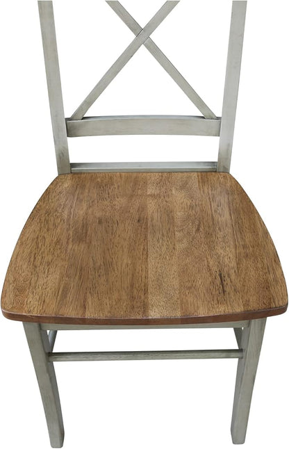 Set of Two X-Back Dining Chairs, Distressed Hickory/Stone