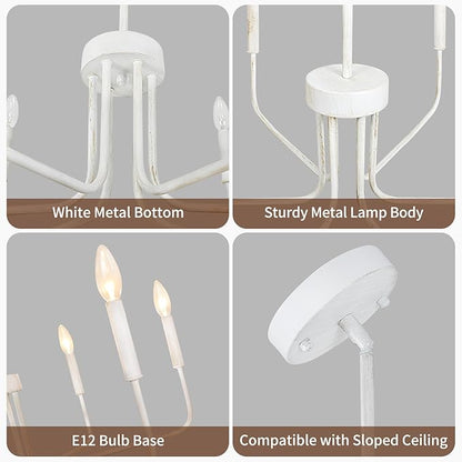 French Country Chandelier, 6-Light Antique White Farmhouse Chandelier for Dining Room Lighting Fixtures Hanging, Industrial Modern Chandelier for Bedroom Foyer Kitchen Living Room Entryway