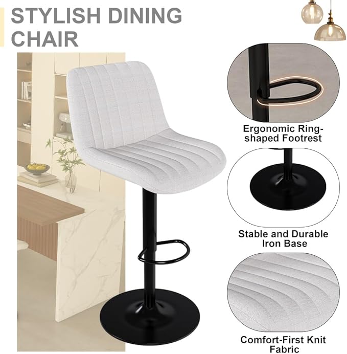 63 Inch Kitchen Island with 4 Deep Brown Bar Stools – White Marble Countertop, Integrated LED Lighting & Grille Design, Multi-Functional Breakfast Bar for Dining Rooms, (White+2beige)