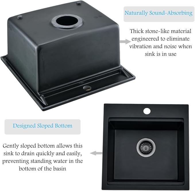 21 Inch Black Drop In Bar Sink Quartz Workstation-Bokaiya 21x20 Drop In Kitchen Sink Matte Black Quartz Composite Small Outdoor Rv Single Bowl Wet Bar Sinks with Cutting Board