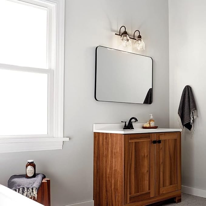 Kichler 2-Light Bathroom Vanity Light Fixture with Satin Etched Glass, Traditional Style Bath Light in Tannery Bronze for Over Mirror (12.25" x 8" x 8"), 5336TZS