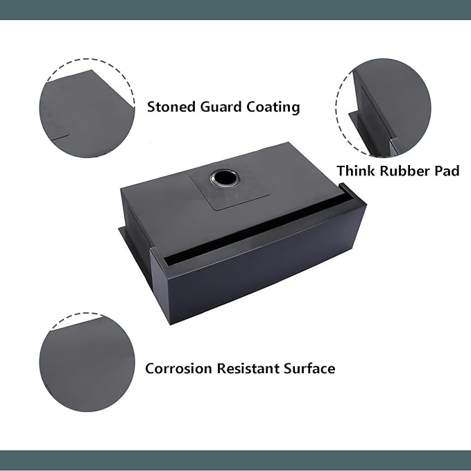 Comllen Commercial 33 inch 304 Stainless Steel Farmhouse Sink, Single Bowl Kitchen Sinks 16 Gauge 9 Inch Deep Handmade Undermount Farm Apron Front Kitchen Sink, Gunmetal Black